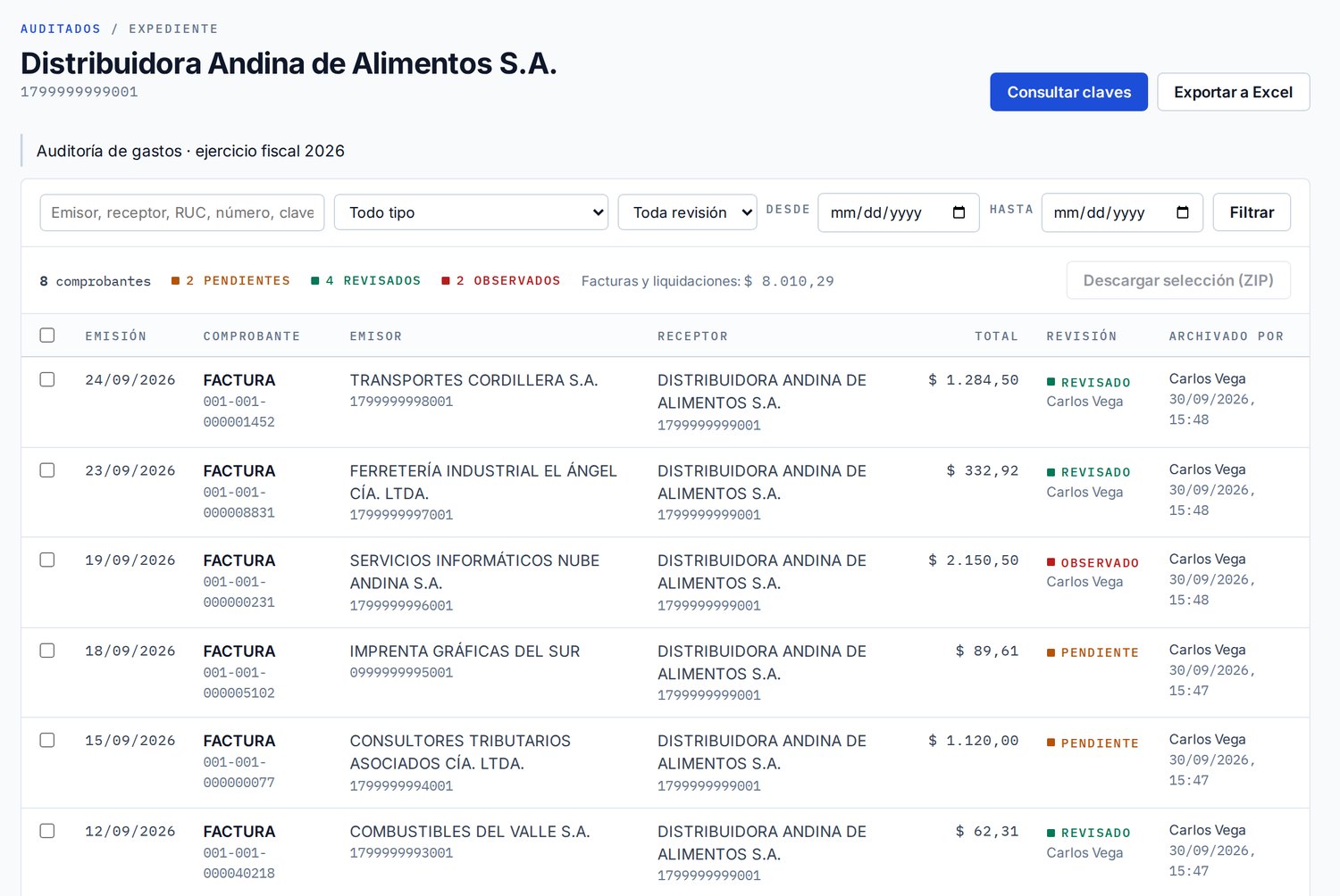 Plataforma de validación de comprobantes